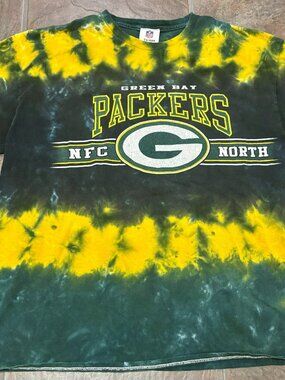 ~NFL Team Apparel T-Shirt Women's XL Green Bay Packers Yellow Green Tie Dye Grap